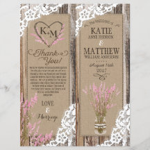 Rustikale Wood Lavendel Lace Floral Programmkarte