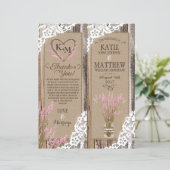 Rustikale Wood Lavendel Lace Floral Programmkarte (Stehend Vorderseite)