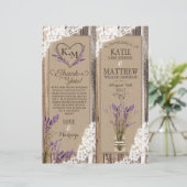 Rustikale Wood Lavendel Lace Floral Programmkarte (Stehend Vorderseite)