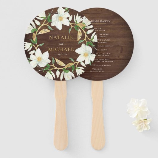 Rustikale Wood Magnolia Custom Wedding Fächer (Vorne und Hinten)