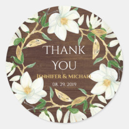 Rustikale Wood Magnolia Custom Wedding Runder Aufkleber