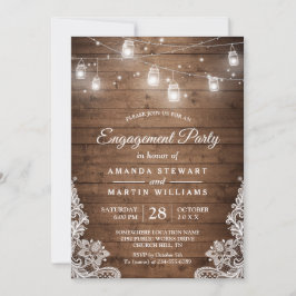 Rustikale Wood Mason Jar Lights Lace Engagement Pa Einladung