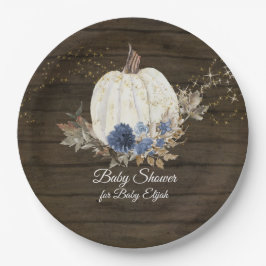 Rustikale Wood Navy Blue Floral Pumpkin Baby Dusch Pappteller