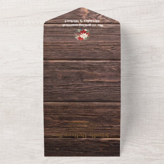 Rustikale Wood Poinsettia Weihnachtsfeier All In One Einladung (Außenbereich)