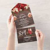 Rustikale Wood Poinsettia Weihnachtsfeier All In One Einladung (Abreißen)