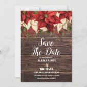 Rustikale Wood Poinsettia Weihnachtsfeier Save The Date (Vorderseite)