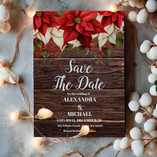 Rustikale Wood Poinsettia Weihnachtsfeier Save The Date