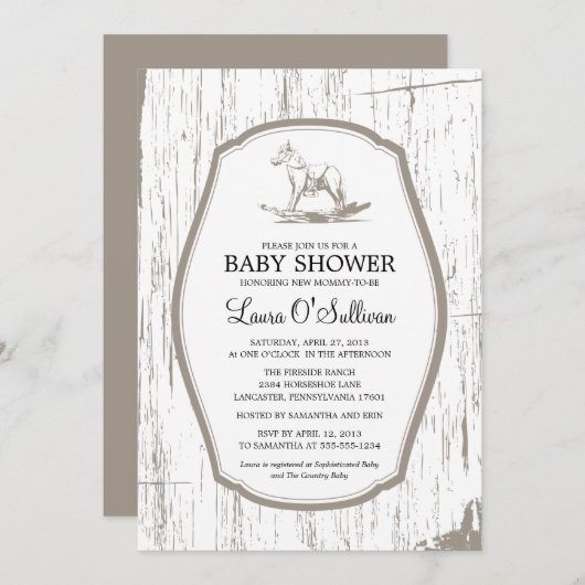 Rustikale Wood Rocking Horse Kinderdusche Einladung (Vorne/Hinten)