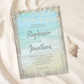 Rustikale Wood Script String Lights Beach Wedding Einladung