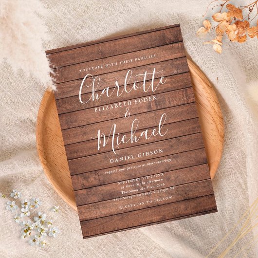 Rustikale Wood-Signature-Skripte Hochzeit Einladung