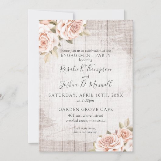 Rustikale Wood- und Romantik-Rose-Engagement-Parte Einladung (Vorderseite)