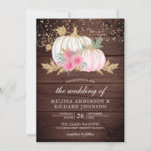 Rustikale Wood White Pumpkin Pink Floral Hochzeit Einladung (Vorderseite)