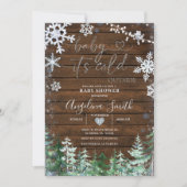 Rustikale Wood Winter Snowflake Forest Baby Dusche Einladung (Vorderseite)