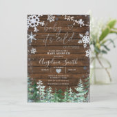 Rustikale Wood Winter Snowflake Forest Baby Dusche Einladung (Stehend Vorderseite)