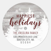 Rustikale Wood Winter Tree Burgund Rücksendeadress Runder Aufkleber (Vorderseite)