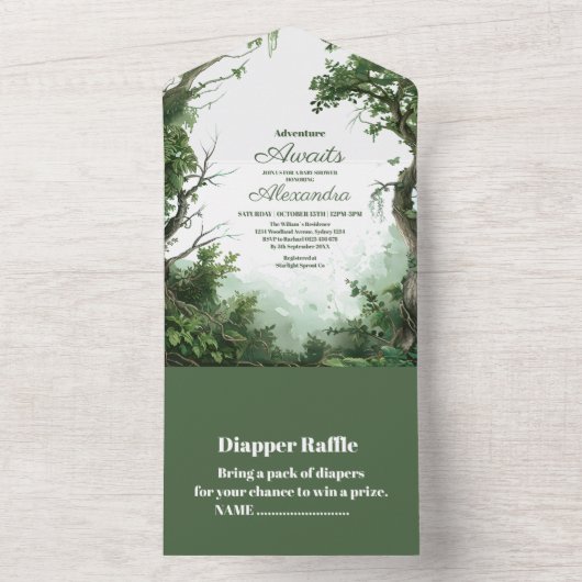 Rustikale Woodland Adventure Baby Dusche All In One Einladung (Innen Boden)