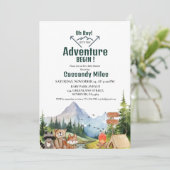 Rustikale Woodland Animals Adventure Baby Dusche Einladung (Stehend Vorderseite)