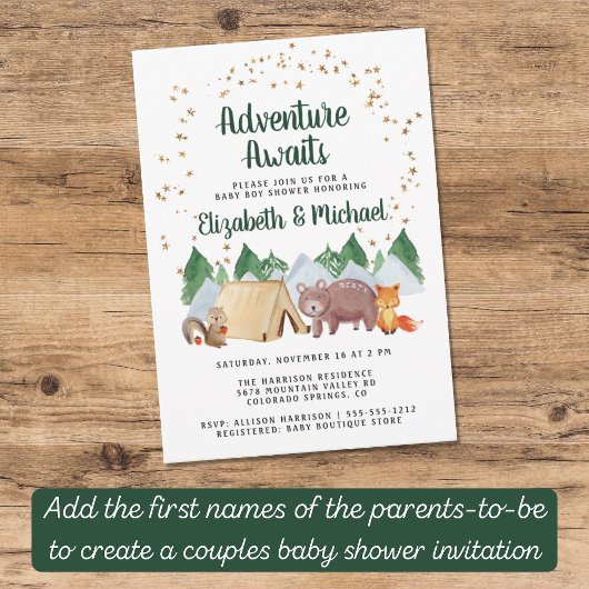 Rustikale Woodland Animals Adventure Baby Dusche Einladung