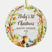Rustikale Woodland Animals Baby's First Christmas Keramik Ornament (Vorne)