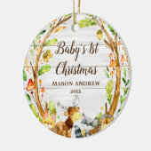 Rustikale Woodland Animals Baby's First Christmas Keramik Ornament (Links)