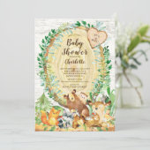 Rustikale Woodland Animals Boys Baby Dusche Einladung (Stehend Vorderseite)