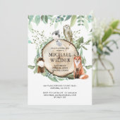 Rustikale Woodland Animals Junge Geburtstagsparty Einladung (Stehend Vorderseite)