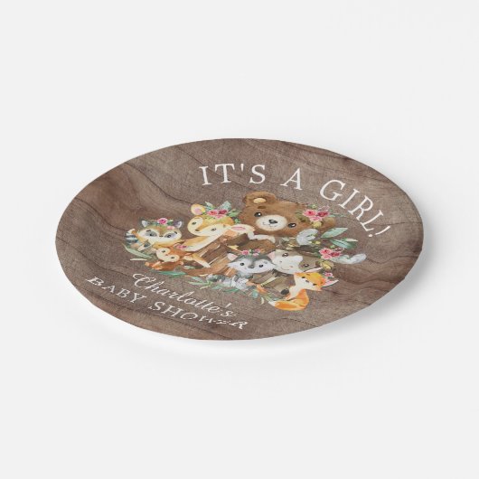 Rustikale Woodland Animals Kinderdusche 7" Platten Pappteller (Schrägansicht)