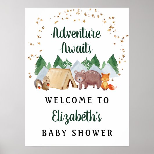 Rustikale Woodland Animals Kinderdusche Begrüßungs Poster (Vorne)