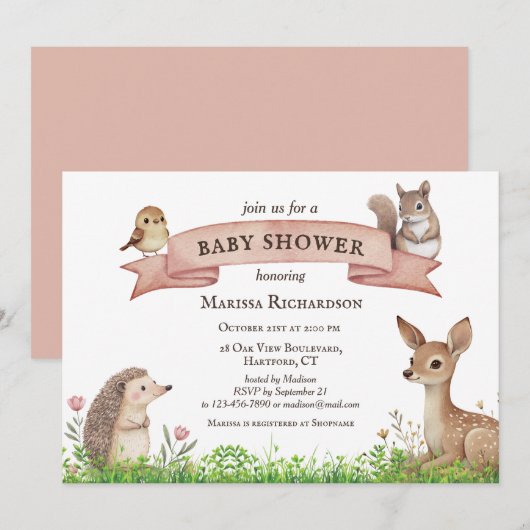 Rustikale Woodland Animals Kinderdusche Einladung (Vorne/Hinten)