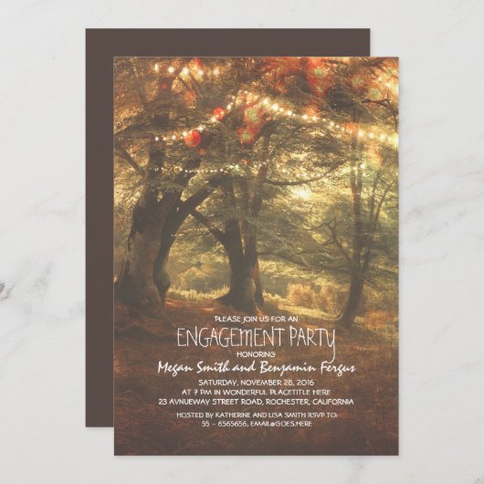 Rustikale Woodland-Baum-Engagement-Partei Einladung (Vorne/Hinten)