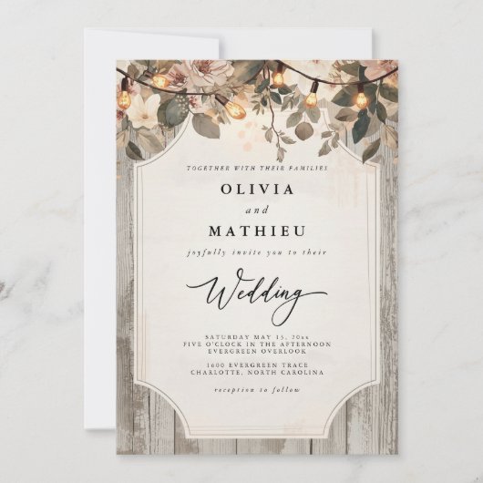 Rustikale Woodland Bloom Wedding Einladung (Vorderseite)
