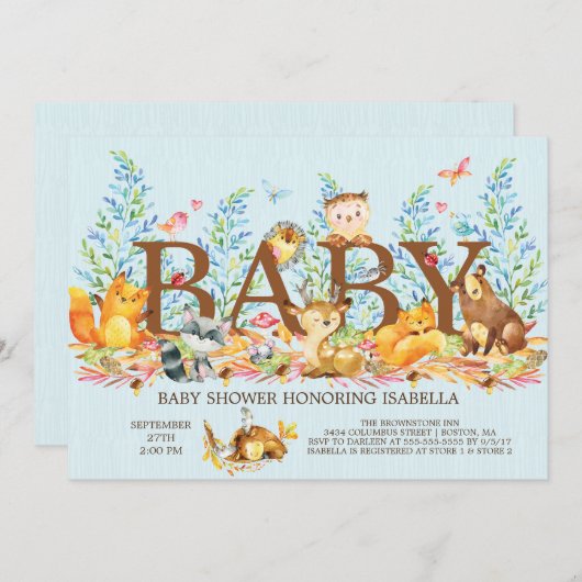 Rustikale Woodland Boys Kinderdusche Einladung (Vorne/Hinten)