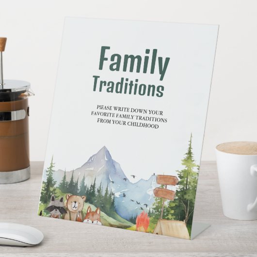 Rustikale Woodland Familie Traditionen Babydusche Sockelschild (In Situ)