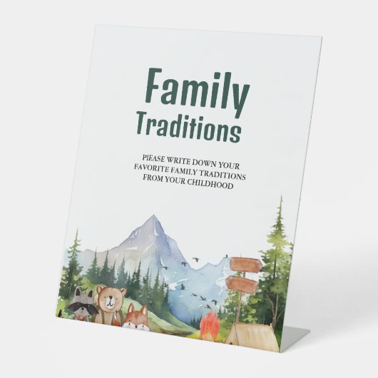 Rustikale Woodland Familie Traditionen Babydusche Sockelschild (Vorderseite)