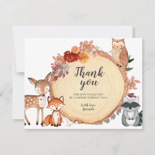 Rustikale Woodland Flora Tiere Danke Karte (Vorderseite)