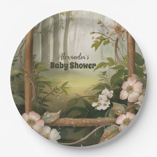 Rustikale Woodland Forest Baby Dusche Pappteller (Vorderseite)