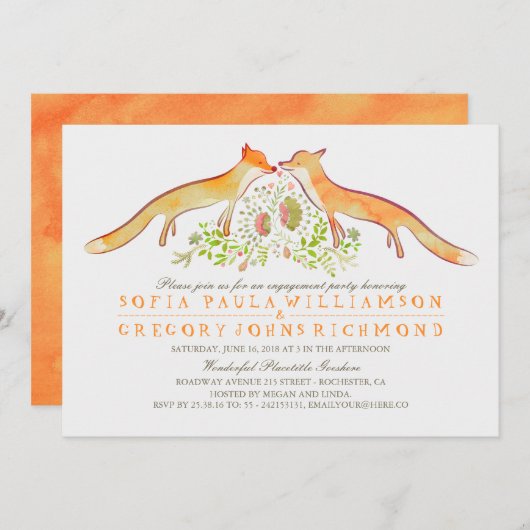 Rustikale Woodland Fox-Engagement-Partei Einladung (Vorne/Hinten)