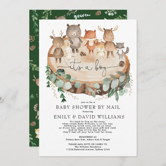 Rustikale Woodland-Kinderdusche von Waldtieren Einladung (Vorne/Hinten)