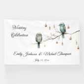 Rustikale Woodland Love Birds Romantische Hochzeit Banner (Horizontal)