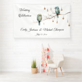 Rustikale Woodland Love Birds Romantische Hochzeit Banner (Insitu)