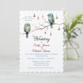Rustikale Woodland Love Birds Romantische Hochzeit Einladung (Stehend Vorderseite)