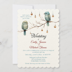 Rustikale Woodland Love Birds Romantische Hochzeit Einladung