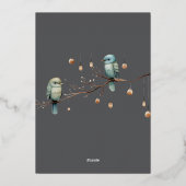 Rustikale Woodland Love Birds Romantische Hochzeit Folieneinladung (Rückseite)