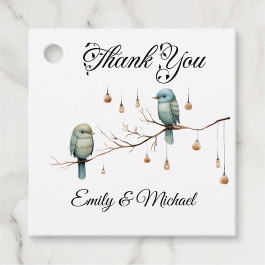 Rustikale Woodland Love Birds Romantische Hochzeit Geschenkanhänger (Vorderseite)