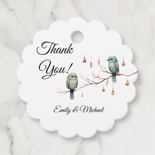 Rustikale Woodland Love Birds Romantische Hochzeit Geschenkanhänger (Vorderseite)