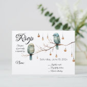 Rustikale Woodland Love Birds Romantische Hochzeit RSVP Karte (Stehend Vorderseite)