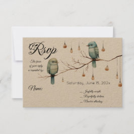 Rustikale Woodland Love Birds Romantische Hochzeit RSVP Karte