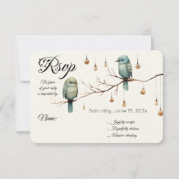 Rustikale Woodland Love Birds Romantische Hochzeit RSVP Karte