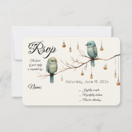 Rustikale Woodland Love Birds Romantische Hochzeit RSVP Karte
