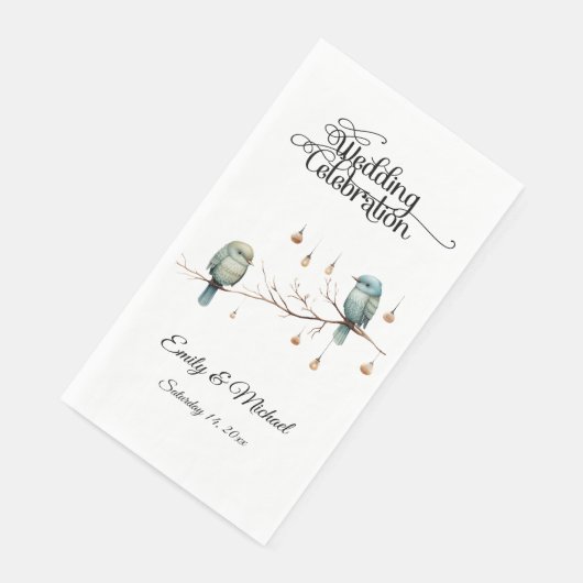 Rustikale Woodland Love Birds Romantische Hochzeit Serviette (Ecke)
